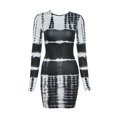 Elina - Mini Vestido Bodycon de Manga Larga con Mezcla de Tie Dye de Moda
