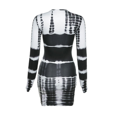 Elina - Mini Vestido Bodycon de Manga Larga con Mezcla de Tie Dye de Moda
