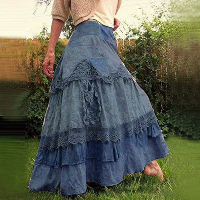 Falda larga boho de encaje en capas, romántica y ligera perfecta para un look femenino y sofisticado