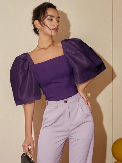 Johanna - Elegante top retro de manga farol y cuello cuadrado