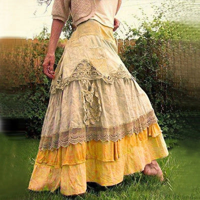 Falda larga boho de encaje en capas, romántica y ligera perfecta para un look femenino y sofisticado