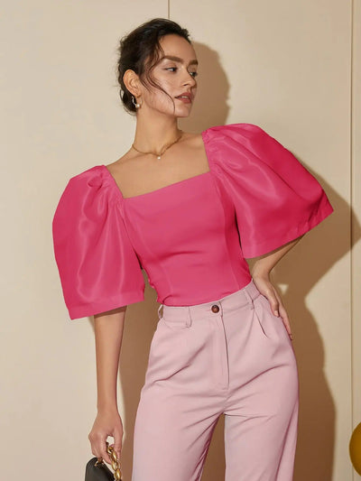 Johanna - Elegante top retro de manga farol y cuello cuadrado