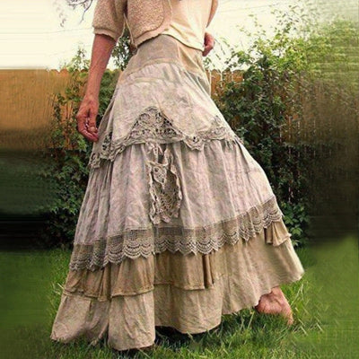 Falda larga boho de encaje en capas, romántica y ligera perfecta para un look femenino y sofisticado