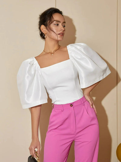 Johanna - Elegante top retro de manga farol y cuello cuadrado