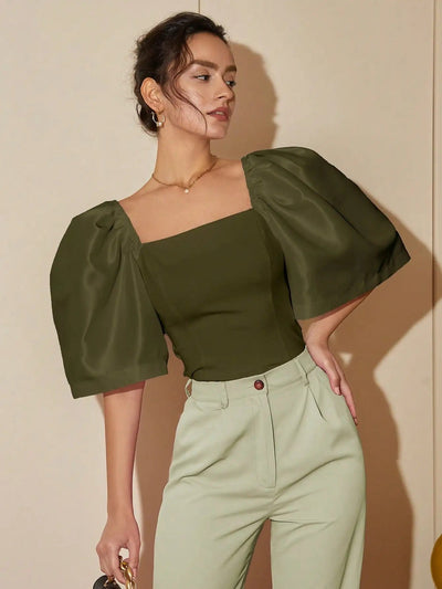 Johanna - Elegante top retro de manga farol y cuello cuadrado