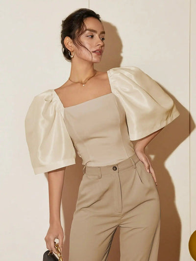 Johanna - Elegante top retro de manga farol y cuello cuadrado