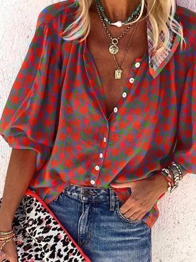 Pia - Blusa floral con botones vintage