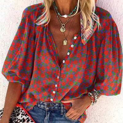 Pia - Blusa floral con botones vintage
